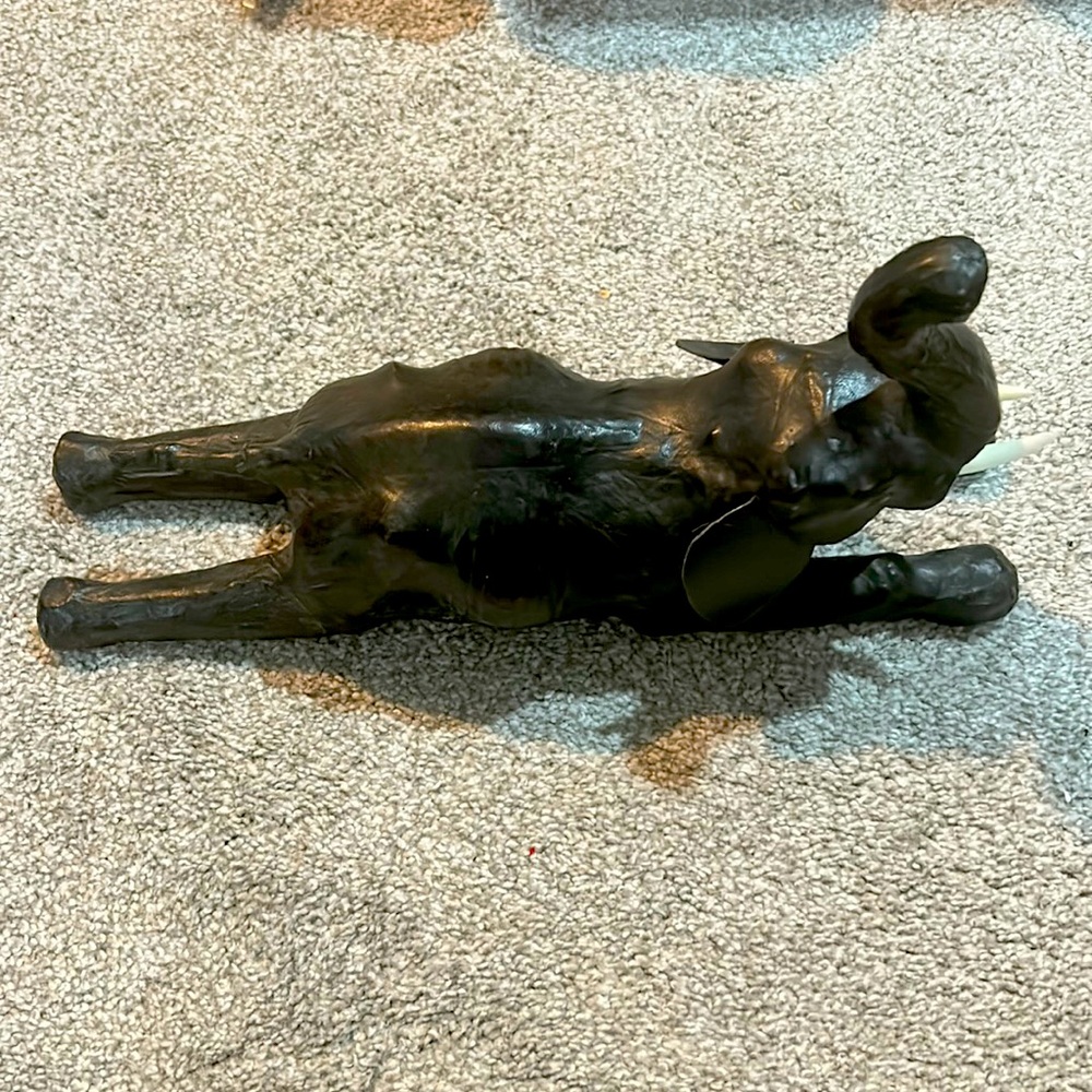 Vintage Leather Wrapped Elephant Laying Down Statue